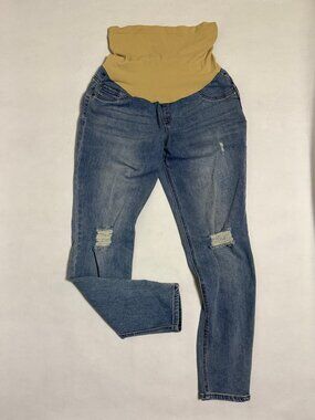 Indigo Blue Maternity Skinny Jeans M Secret Fit Belly Distressed Medium Wash